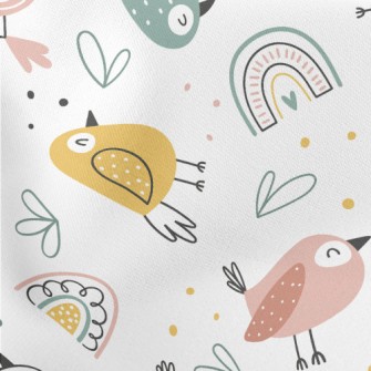 Rainbow And Colorful Birds Lightweight Cotton Poplin