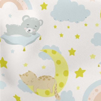 Cat Sleeping On The Moon Lightweight Cotton Poplin