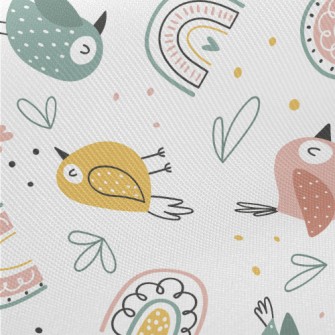 Rainbow And Colorful Birds Midweight Cotton Poplin