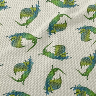 Scary Blue-green Flying Dragon Birdseye Piqué