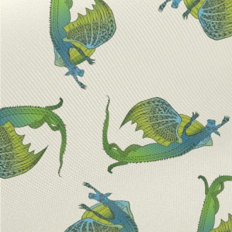Scary Blue-green Flying Dragon Twill