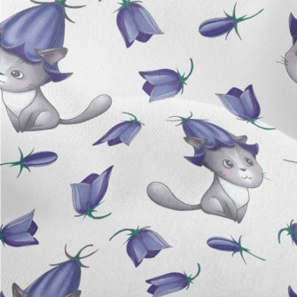Cat Wearing Blue Bellflowers Lightweight Performance Linen