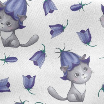 Cat Wearing Blue Bellflowers Jersey Backed Fleece