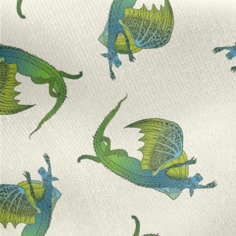 Scary Blue-green Flying Dragon Jersey Backed Fleece