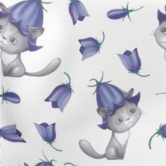 Cat Wearing Blue Bellflowers Lightweight Cotton Poplin