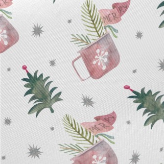 Watercolor Christmas Elements Midweight Cotton Poplin