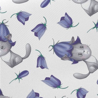 Cat Wearing Blue Bellflowers Midweight Cotton Poplin