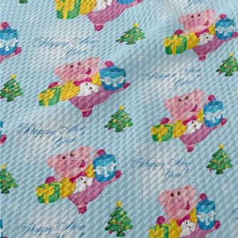 Pink Pig Decorated With Lights Birdseye Piqué