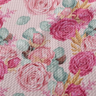 Retro Realistic Pink Roses Birdseye Piqué