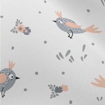Gray Bird And Small Flowers Chiffon