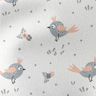 Gray Bird And Small Flowers Waterproof Canvas