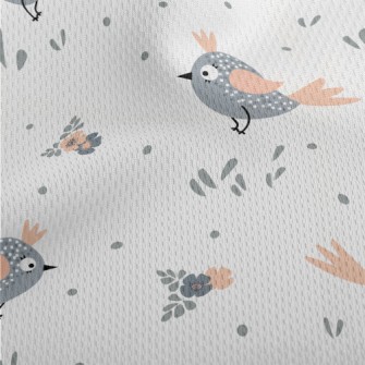 Gray Bird And Small Flowers Athletic Mesh Flat Back