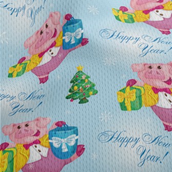 Pink Pig Decorated With Lights Athletic Mesh Flat Back