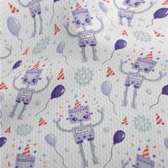 Cartoon Robot Celebrating Birt Athletic Mesh Flat Back