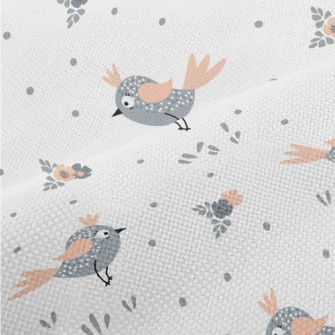 Gray Bird And Small Flowers Performance Linen