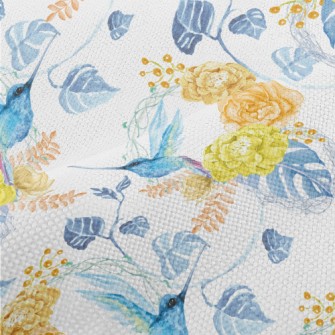 Blue Hummingbird Next To Bloom Performance Linen