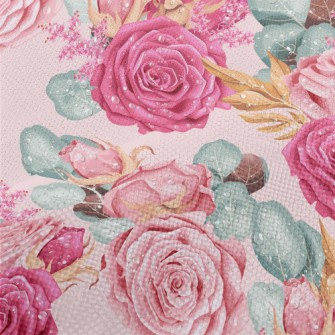 Retro Realistic Pink Roses Performance Linen