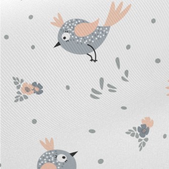 Gray Bird And Small Flowers Twill