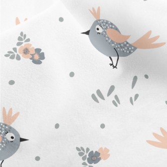 Gray Bird And Small Flowers Micro Fleece