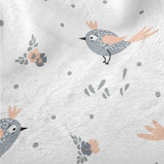 Gray Bird And Small Flowers Minky