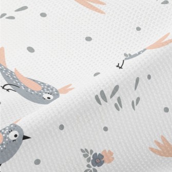 Gray Bird And Small Flowers Piqué