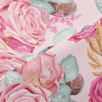 Retro Realistic Pink Roses Piqué