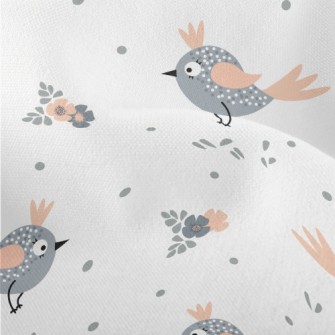 Gray Bird And Small Flowers Lightweight Performance Linen
