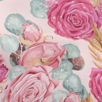 Retro Realistic Pink Roses Lightweight Performance Linen