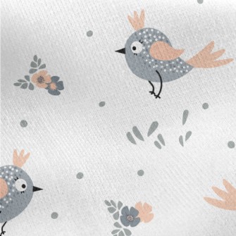 Gray Bird And Small Flowers Jersey Backed Fleece