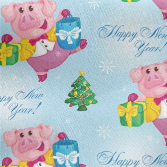 Pink Pig Decorated With Lights Jersey Backed Fleece