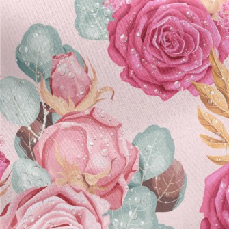 Retro Realistic Pink Roses Jersey Backed Fleece