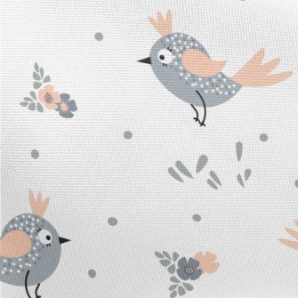 Gray Bird And Small Flowers Pongee