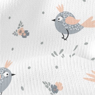 Gray Bird And Small Flowers Stretch Jersey