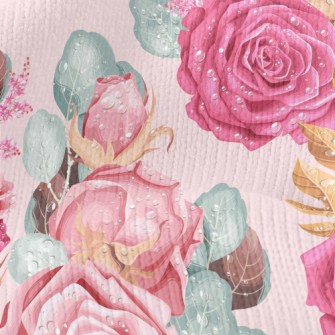 Retro Realistic Pink Roses Stretch Jersey