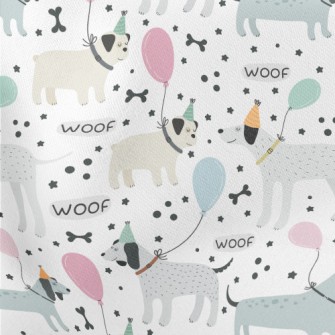 Cartoon Dog With Balloon Lightweight Cotton Poplin