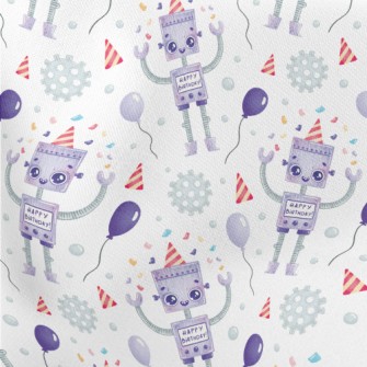 Cartoon Robot Celebrating Birt Lightweight Cotton Poplin