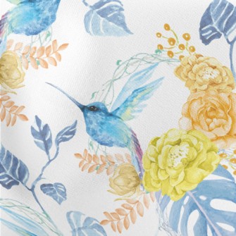 Blue Hummingbird Next To Bloom Lightweight Cotton Poplin
