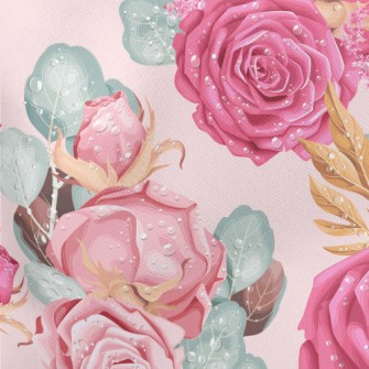 Retro Realistic Pink Roses Lightweight Cotton Poplin