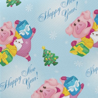 Pink Pig Decorated With Lights Midweight Cotton Poplin