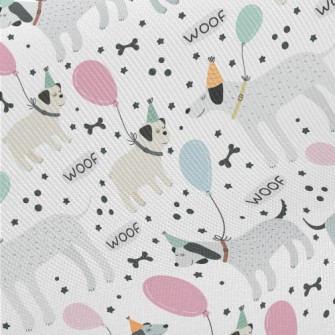 Cartoon Dog With Balloon Midweight Cotton Poplin