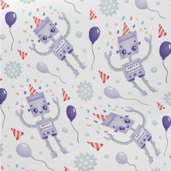 Cartoon Robot Celebrating Birt Midweight Cotton Poplin