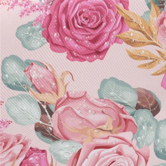 Retro Realistic Pink Roses Midweight Cotton Poplin