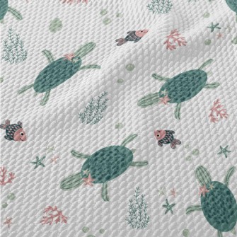 Sea Turtle Swimming With Fish Birdseye Piqué