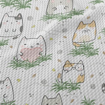 Smiling Happy Kitten Birdseye Piqué