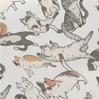Hand Drawn Doodles Of Cat Life Twill