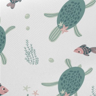 Sea Turtle Swimming With Fish Twill