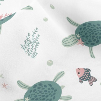 Sea Turtle Swimming With Fish Micro Fleece