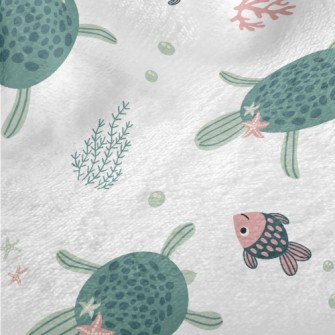 Sea Turtle Swimming With Fish Minky