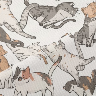 Hand Drawn Doodles Of Cat Life Piqué
