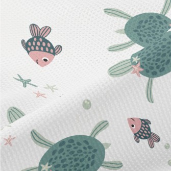 Sea Turtle Swimming With Fish Piqué